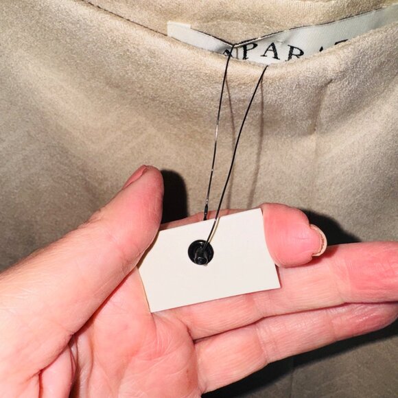 New Paparazzi Beige Stretch Faux Suede Leggings Herringbone Embossed Pant Office - Picture 8 of 9